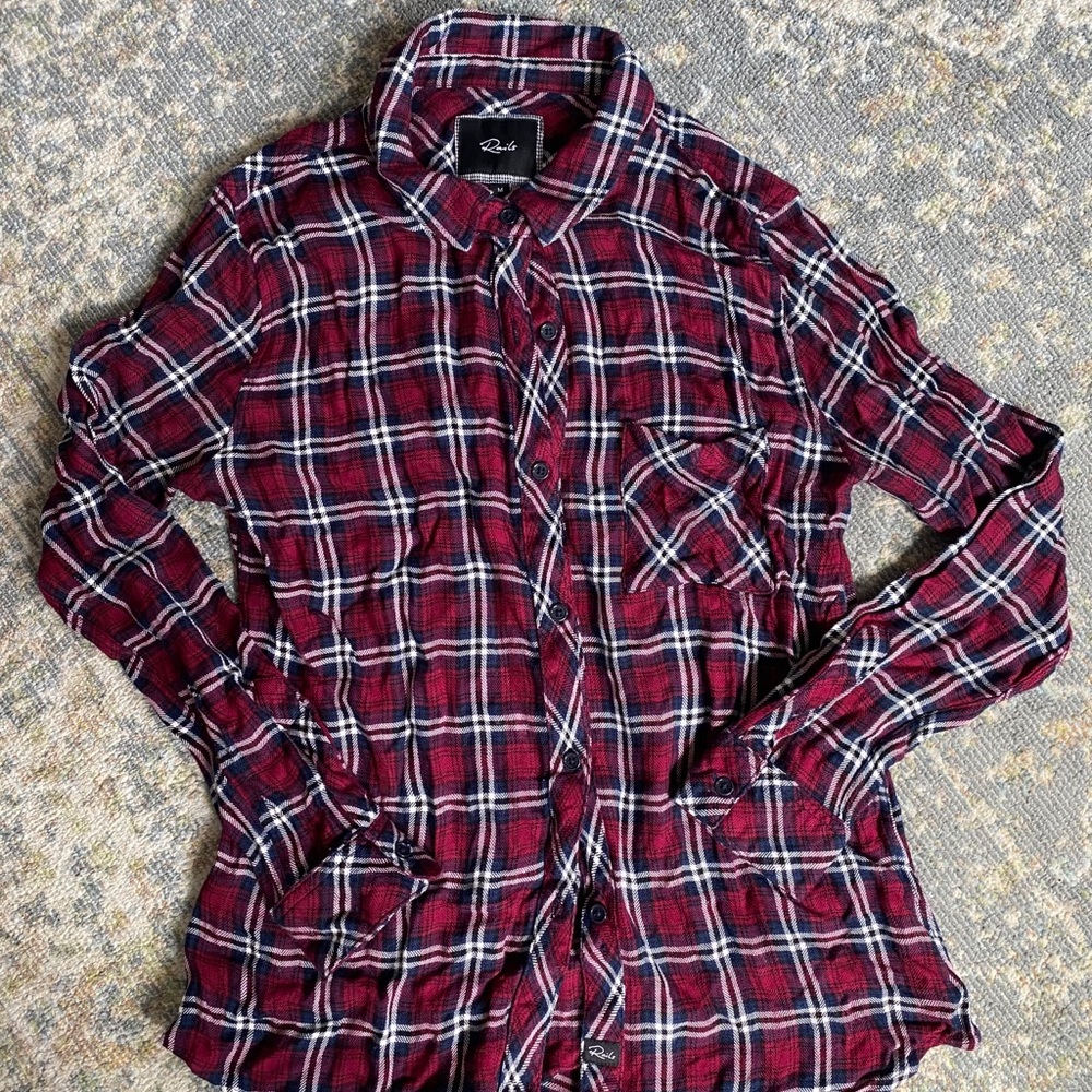 Rails Maroon And Navy Plaid Button Up - image 1
